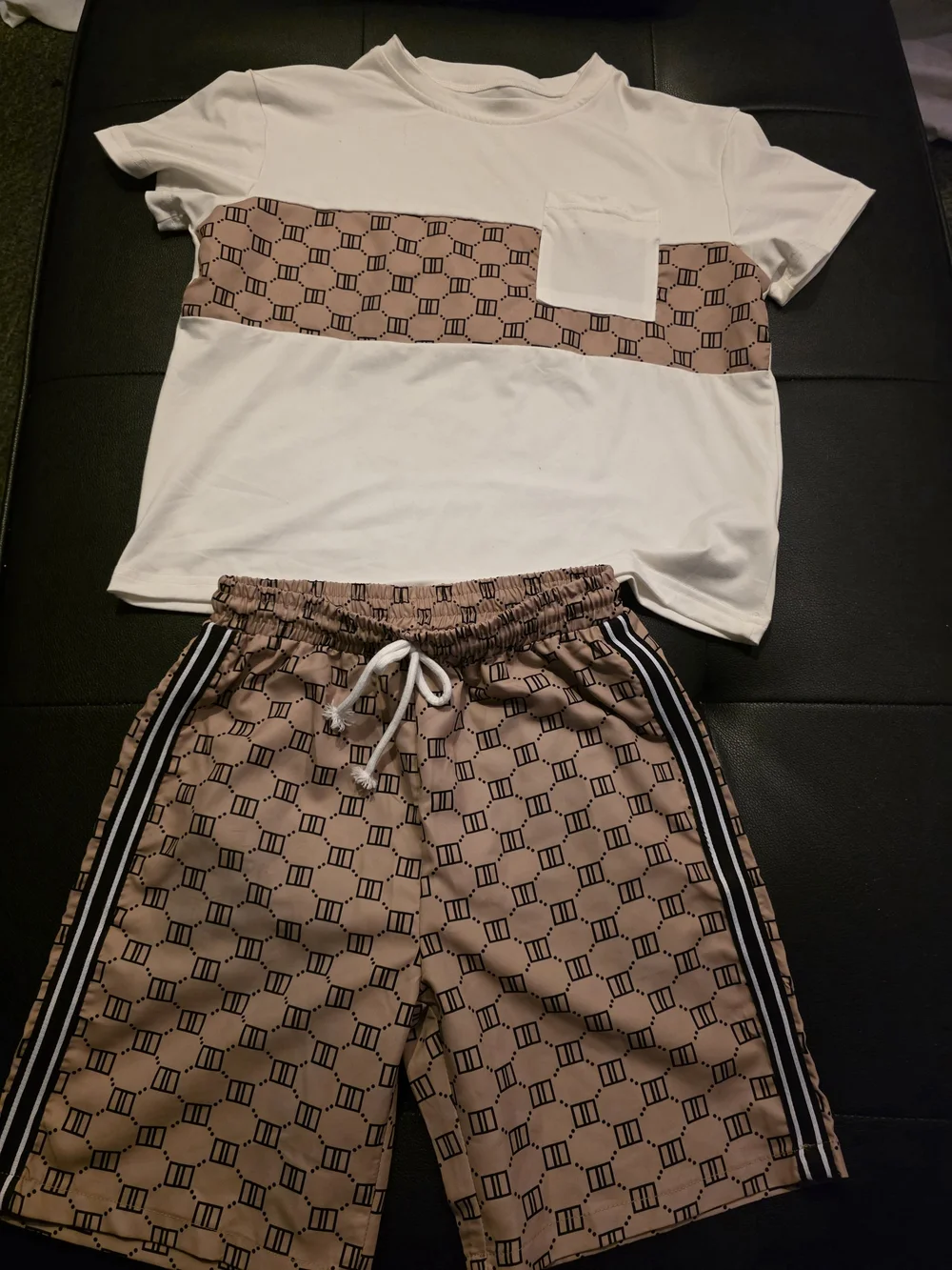 Boys Beige Patterned Short Set Size 10Y